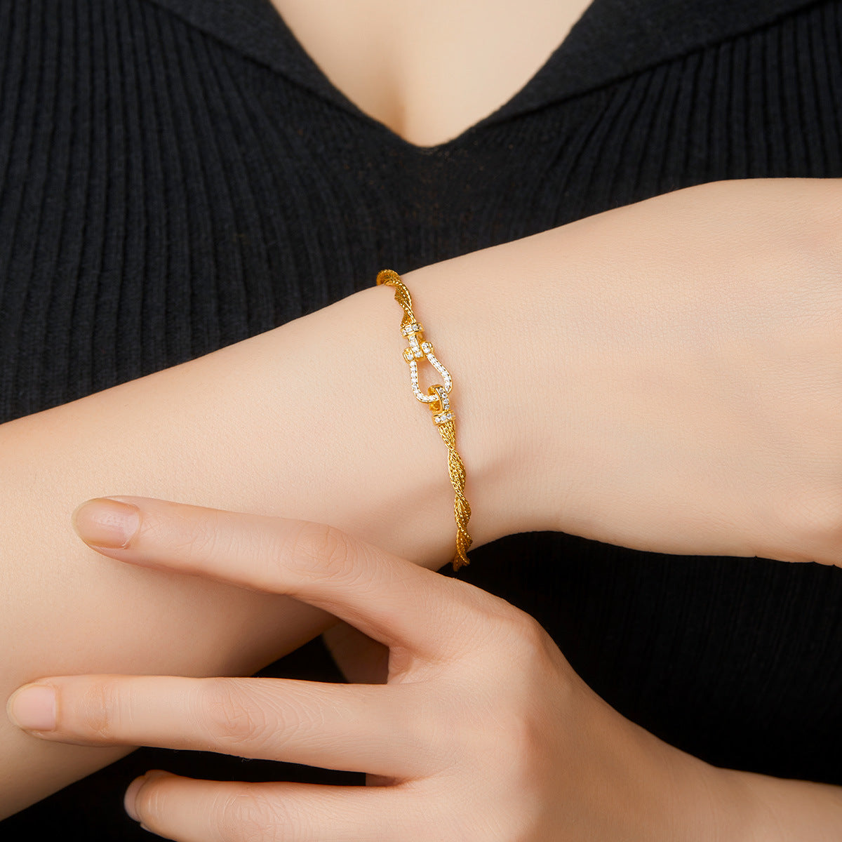 Horse Pattern Braid Bracelets For Women With 925 Sterling Silver Woven Chain And Zircon Inlay