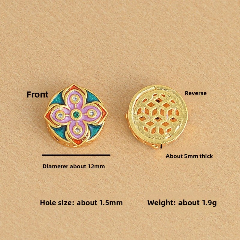 Copper Flowers Spacer Bars With Enamel Craft, Electroplated Green Finish In Pastoral Style Jewelry Accessories