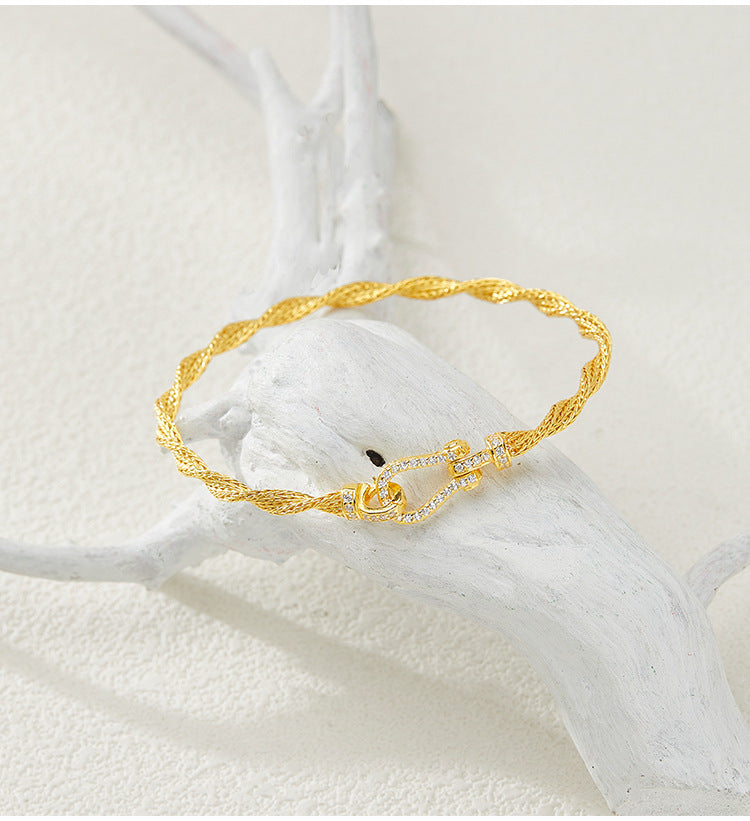 Horse Pattern Braid Bracelets For Women With 925 Sterling Silver Woven Chain And Zircon Inlay