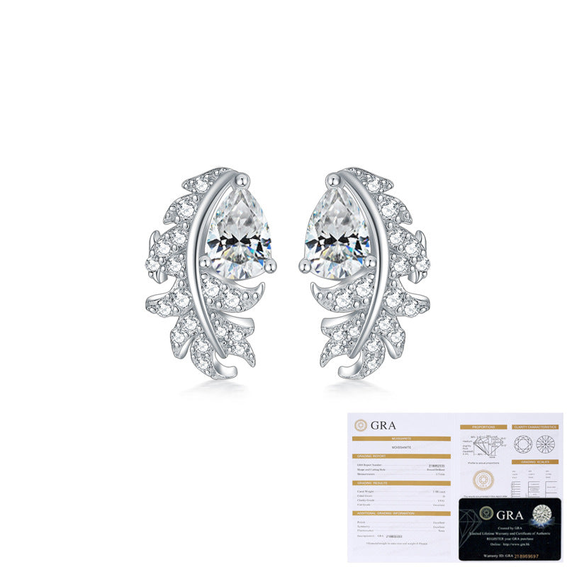 Leaves Stud Earrings For Women In 925 Sterling Silver Featuring Moissanite Inlay With Novelty Style