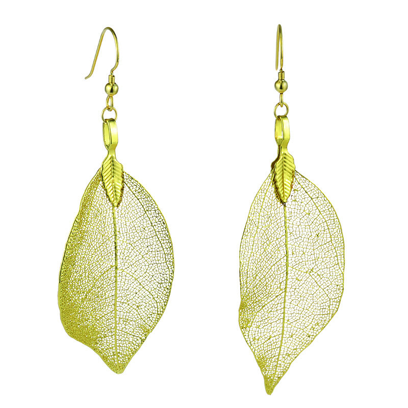 Gold Leaves Earrings For Women With Copper Ear Pins In Retro Style