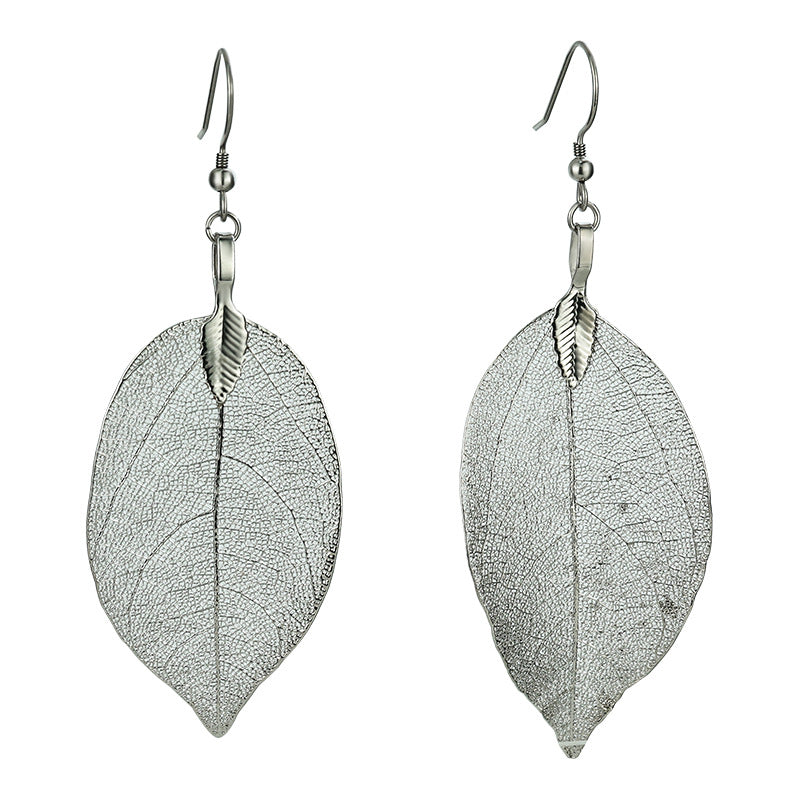 Gold Leaves Earrings For Women With Copper Ear Pins In Retro Style