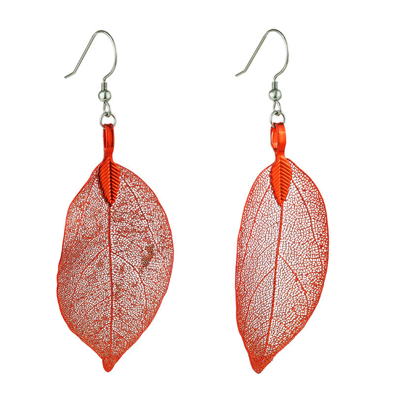 Gold Leaves Earrings For Women With Copper Ear Pins In Retro Style
