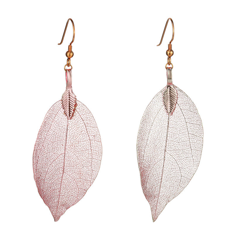 Gold Leaves Earrings For Women With Copper Ear Pins In Retro Style