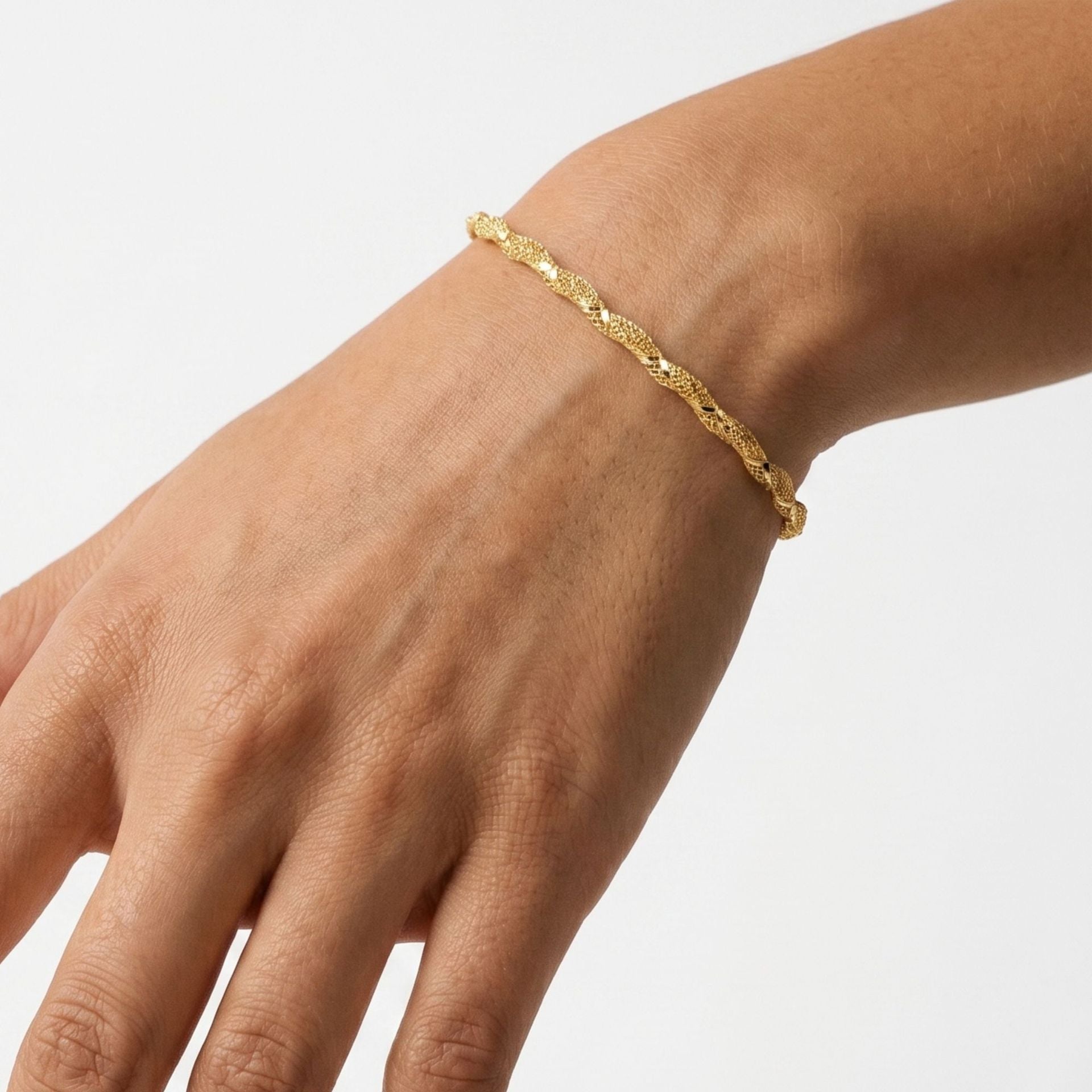 Grid Pattern Braid Bracelet For Women In 925 Sterling Silver With Real Gold Plated Woven Chain