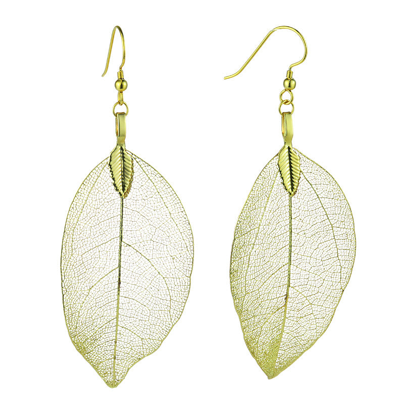 Gold Leaves Earrings For Women With Copper Ear Pins In Retro Style