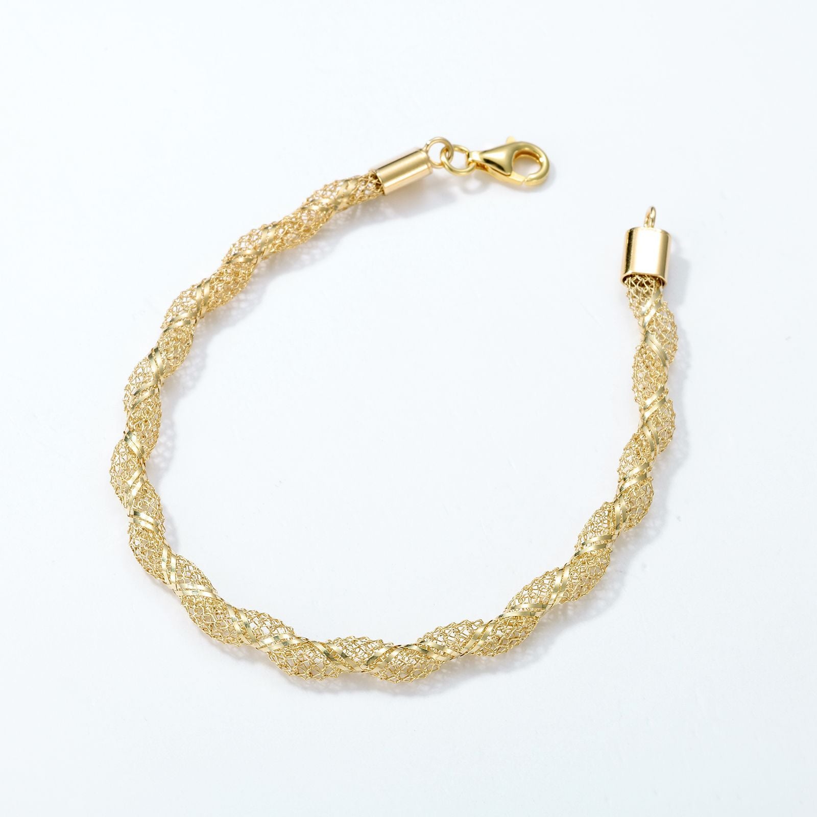 Grid Pattern Braid Bracelet For Women In 925 Sterling Silver With Real Gold Plated Woven Chain