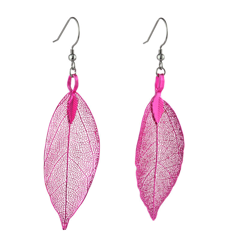 Gold Leaves Earrings For Women With Copper Ear Pins In Retro Style