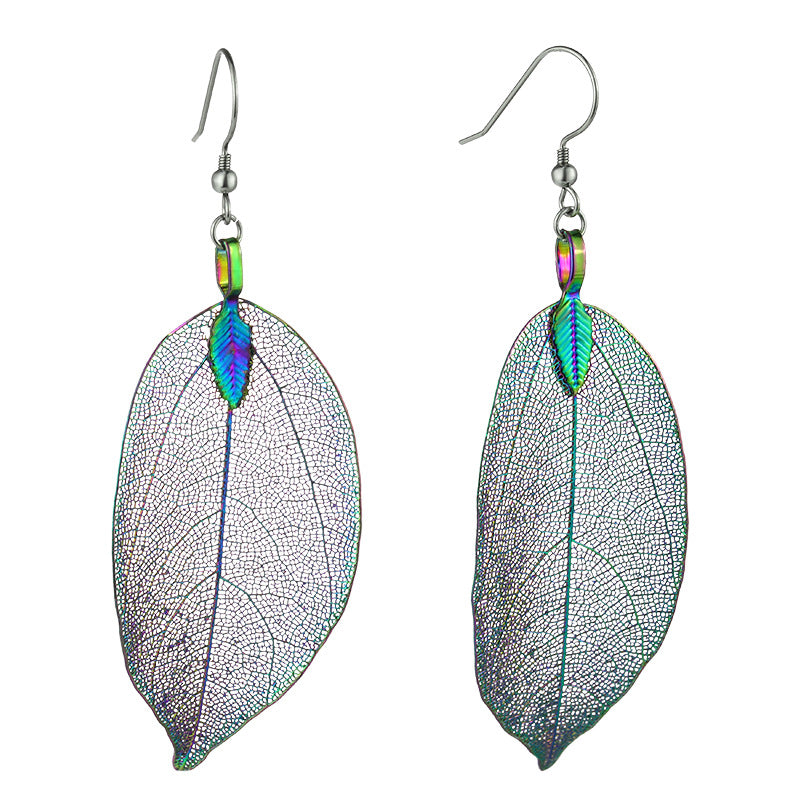 Gold Leaves Earrings For Women With Copper Ear Pins In Retro Style