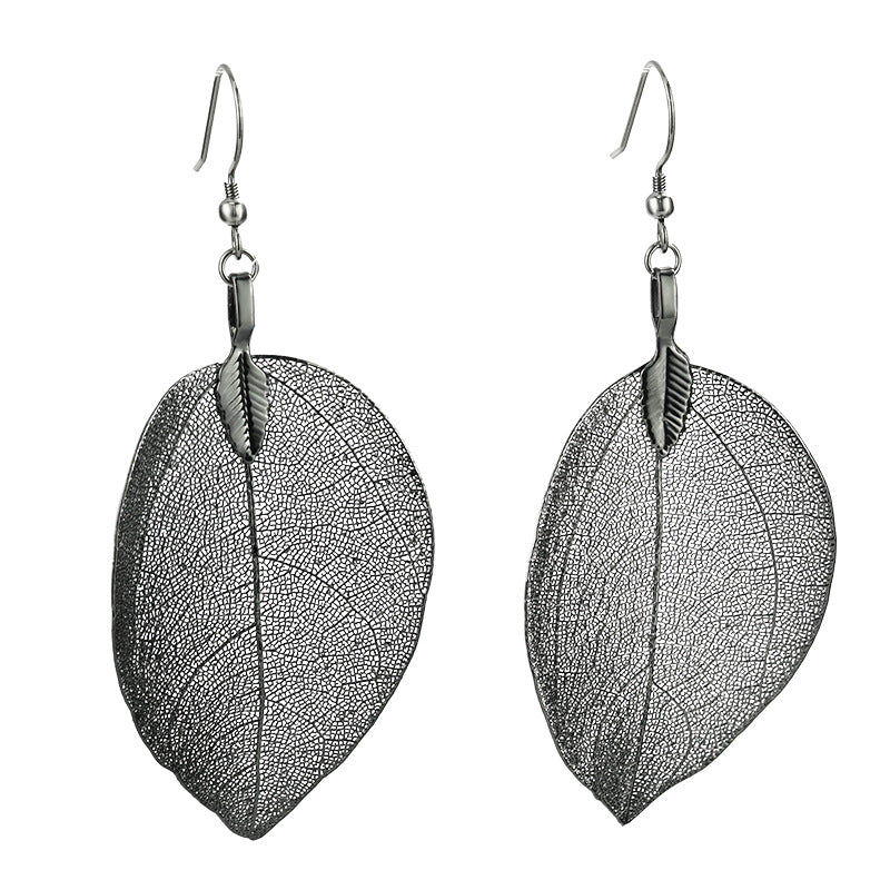 Gold Leaves Earrings For Women With Copper Ear Pins In Retro Style