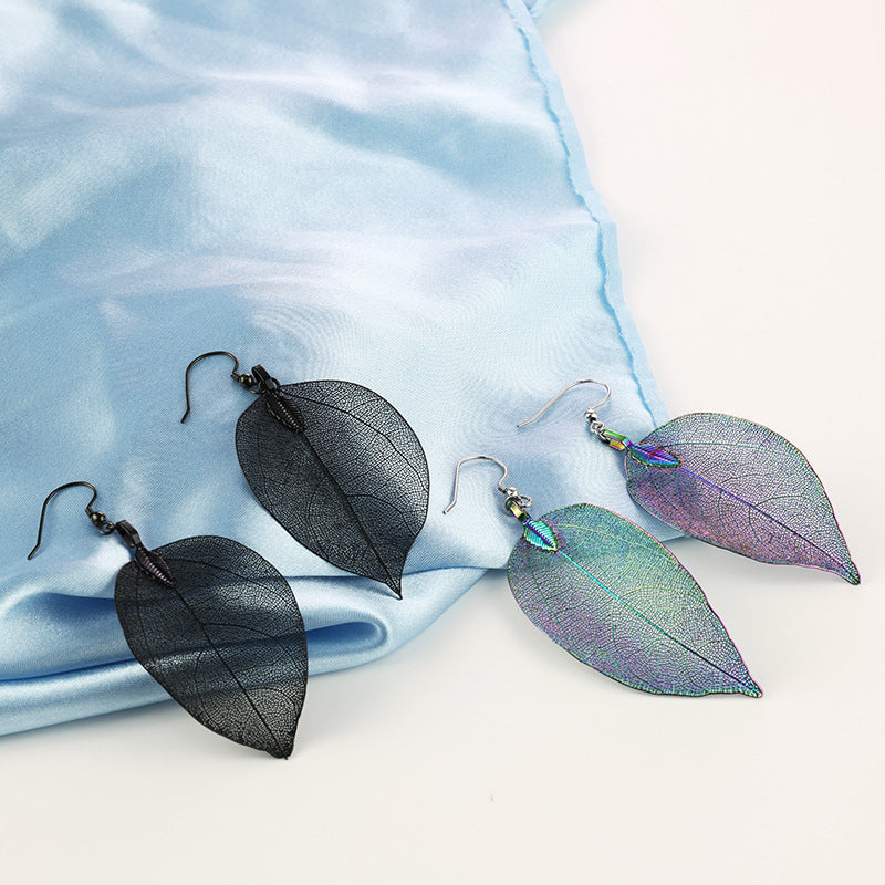Gold Leaves Earrings For Women With Copper Ear Pins In Retro Style