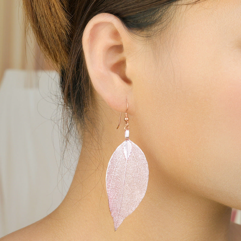 Gold Leaves Earrings For Women With Copper Ear Pins In Retro Style