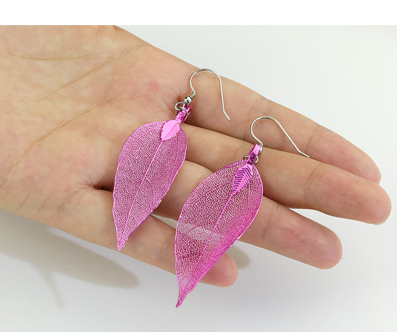 Gold Leaves Earrings For Women With Copper Ear Pins In Retro Style