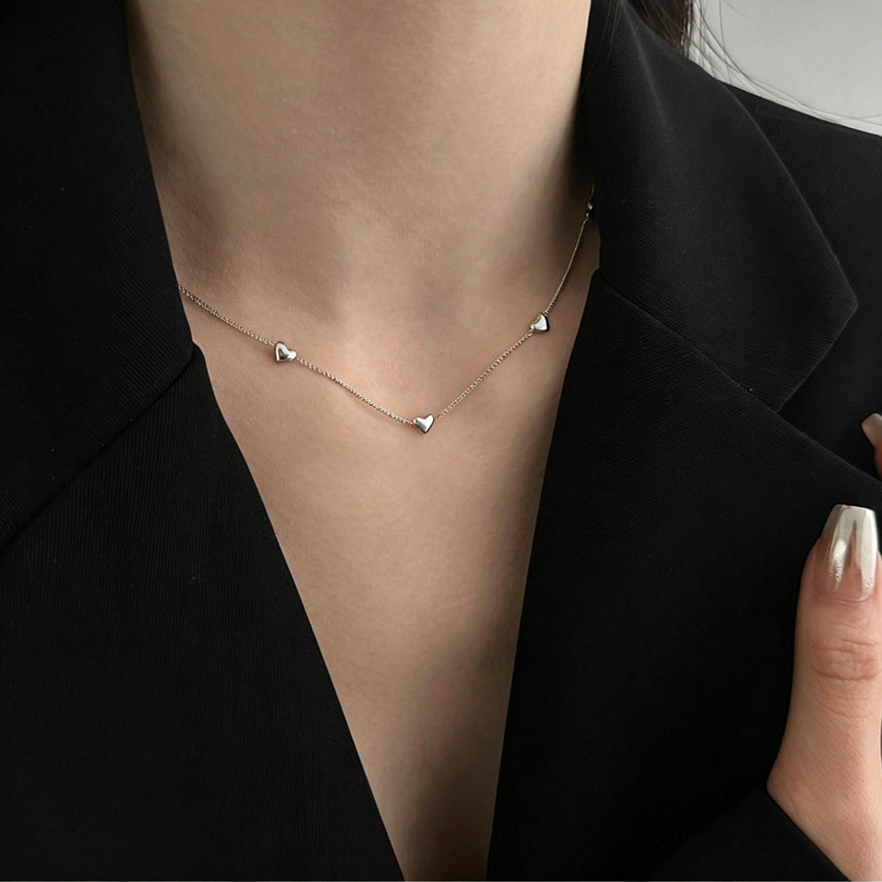 Heart Shape Silver Necklace In New Style For Women, Electroplated Copper Pendant