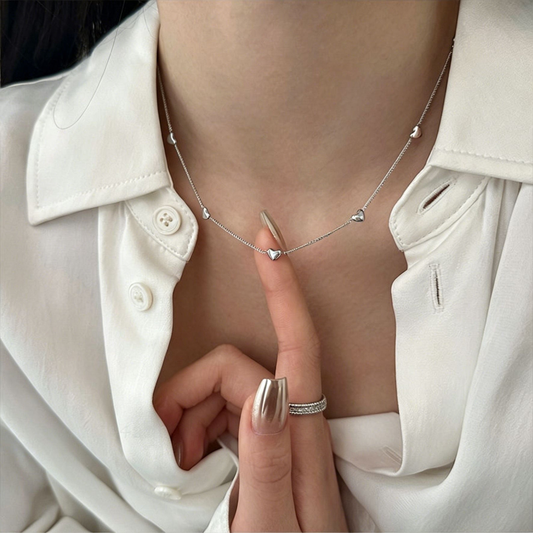 Heart Shape Silver Necklace In New Style For Women, Electroplated Copper Pendant