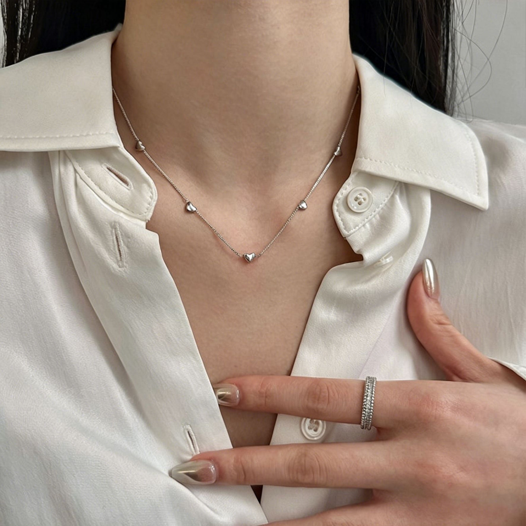 Heart Shape Silver Necklace In New Style For Women, Electroplated Copper Pendant