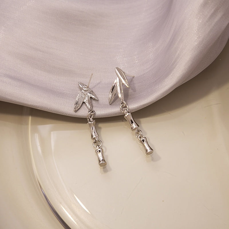 Bamboo Tassel Earrings For Women With 925 Sterling Silver Studs In Gold Alloy