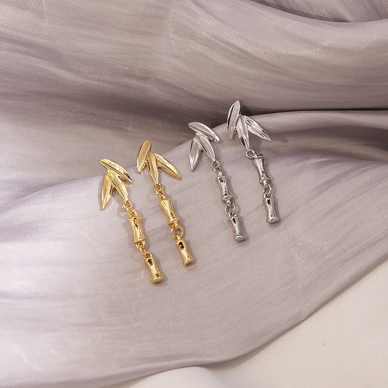 Bamboo Tassel Earrings For Women With 925 Sterling Silver Studs In Gold Alloy