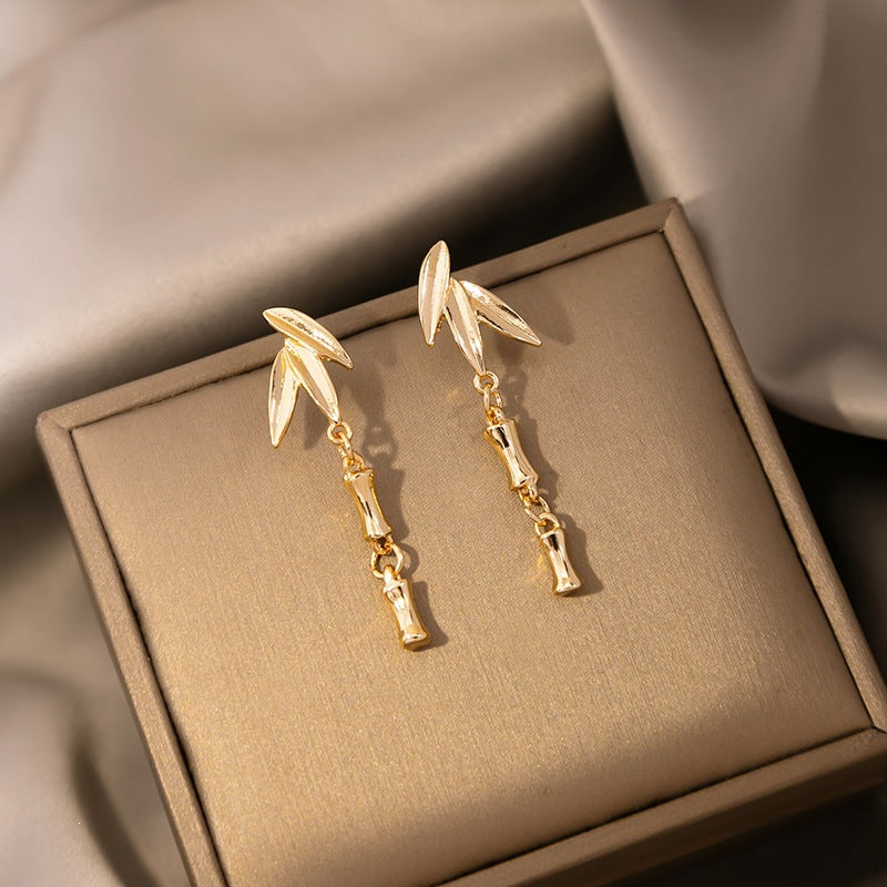 Bamboo Tassel Earrings For Women With 925 Sterling Silver Studs In Gold Alloy
