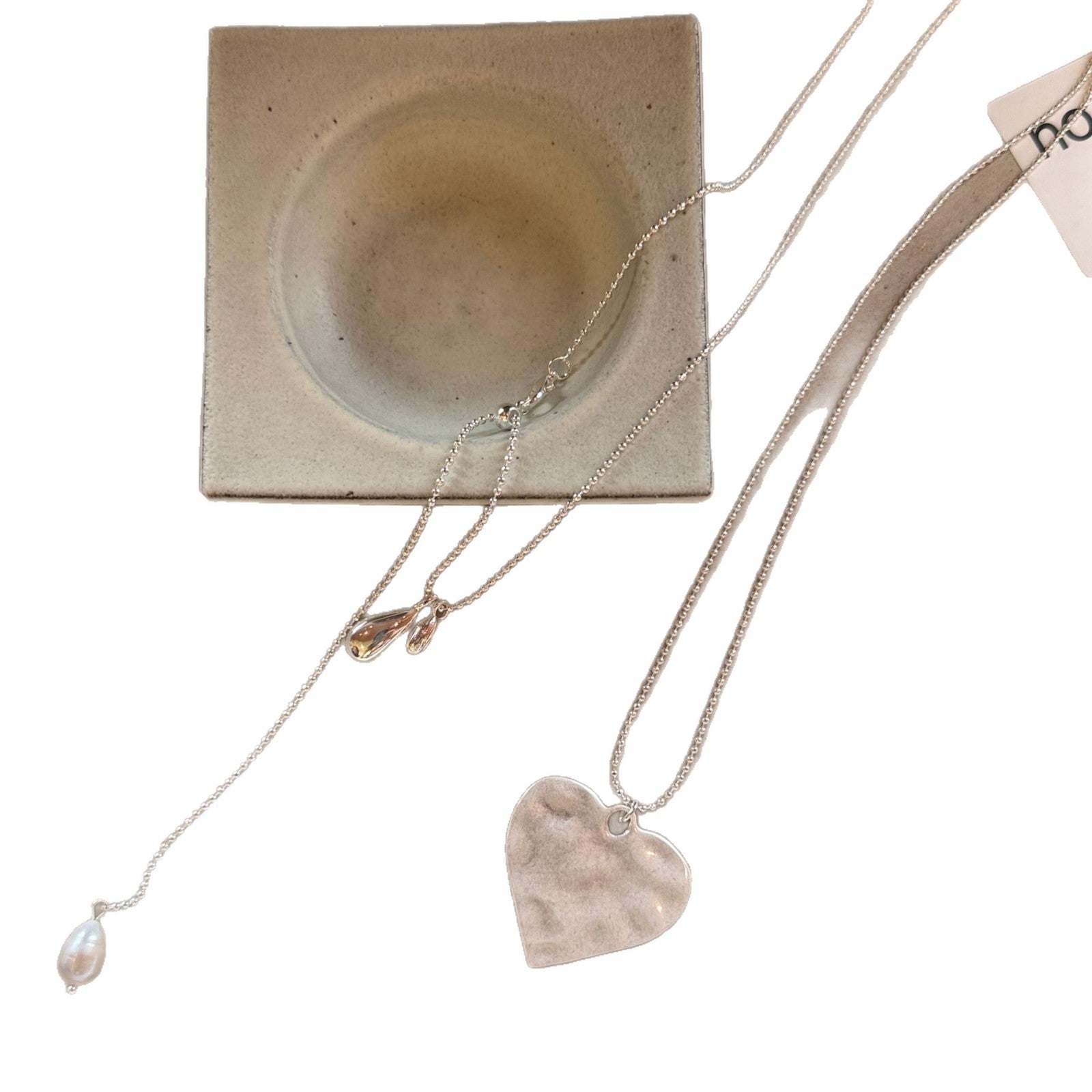 Heart Shape Long Necklace For Unisex Featuring Freshwater Pearl In Copper With Electroplated Alloy Pendant And Slider Chain