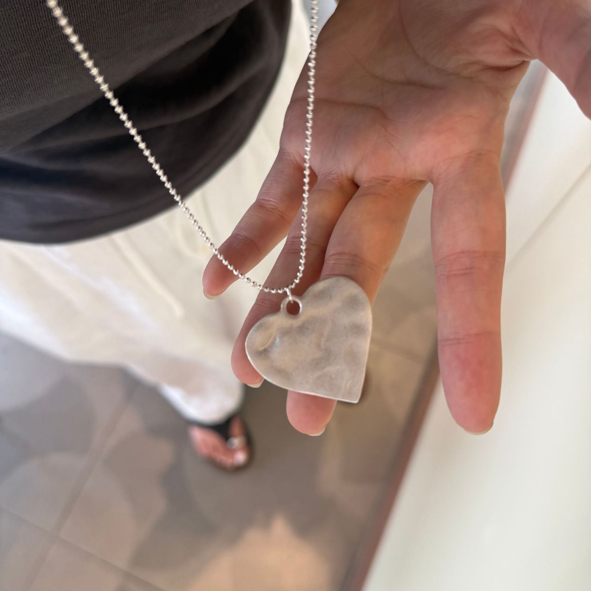 Heart Shape Long Necklace For Unisex Featuring Freshwater Pearl In Copper With Electroplated Alloy Pendant And Slider Chain