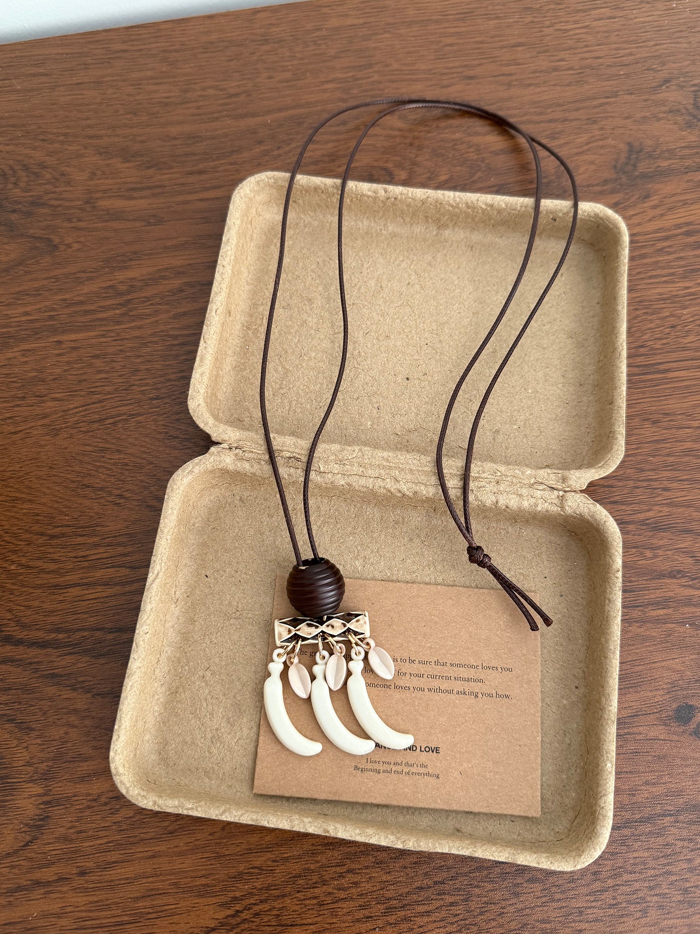 Ethnic Style Flowers Tassel Sweater Chain Necklace For Women Featuring Wood Pendant
