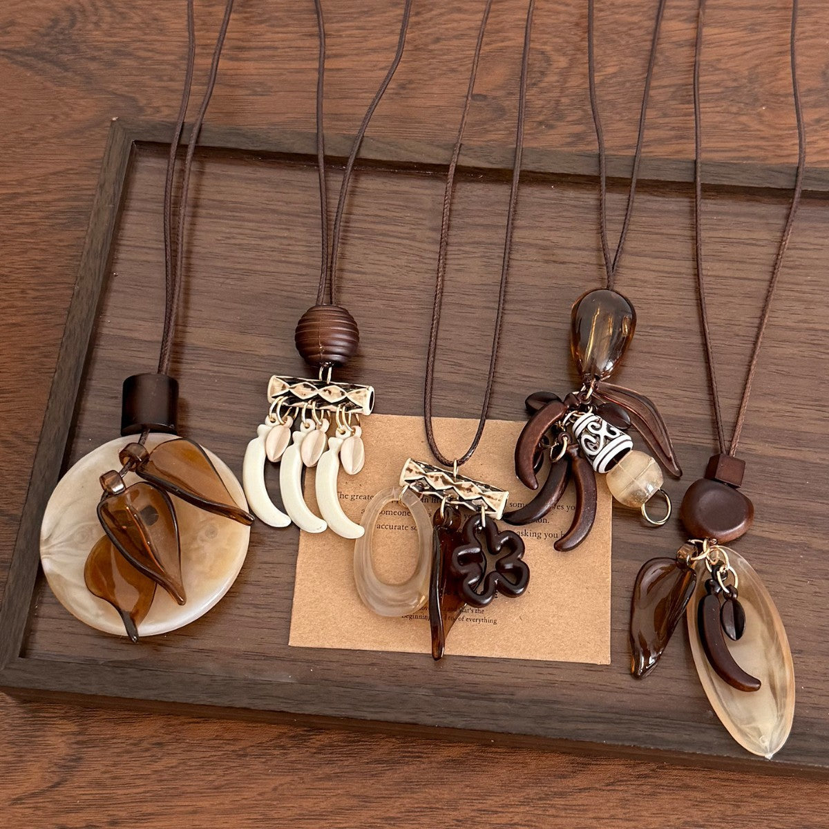 Ethnic Style Flowers Tassel Sweater Chain Necklace For Women Featuring Wood Pendant