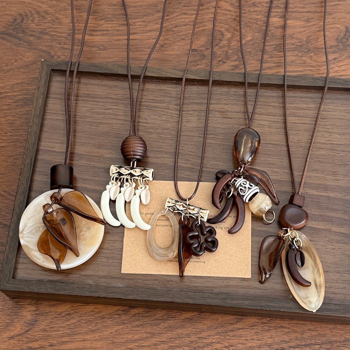 Ethnic Style Flowers Tassel Sweater Chain Necklace For Women Featuring Wood Pendant