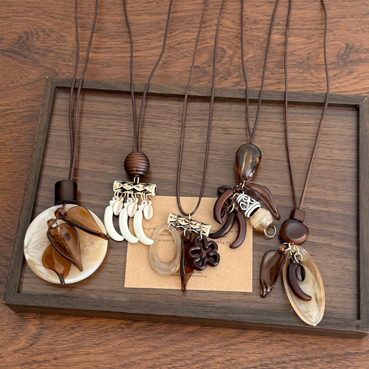 Ethnic Style Flowers Tassel Sweater Chain Necklace For Women Featuring Wood Pendant