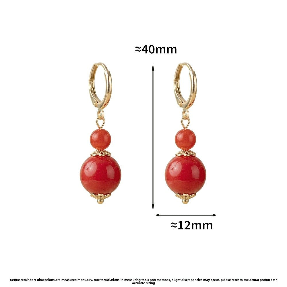 Gourd Drop Earrings For Women In Red Featuring Copper Ear Pins With Electroplated Finish