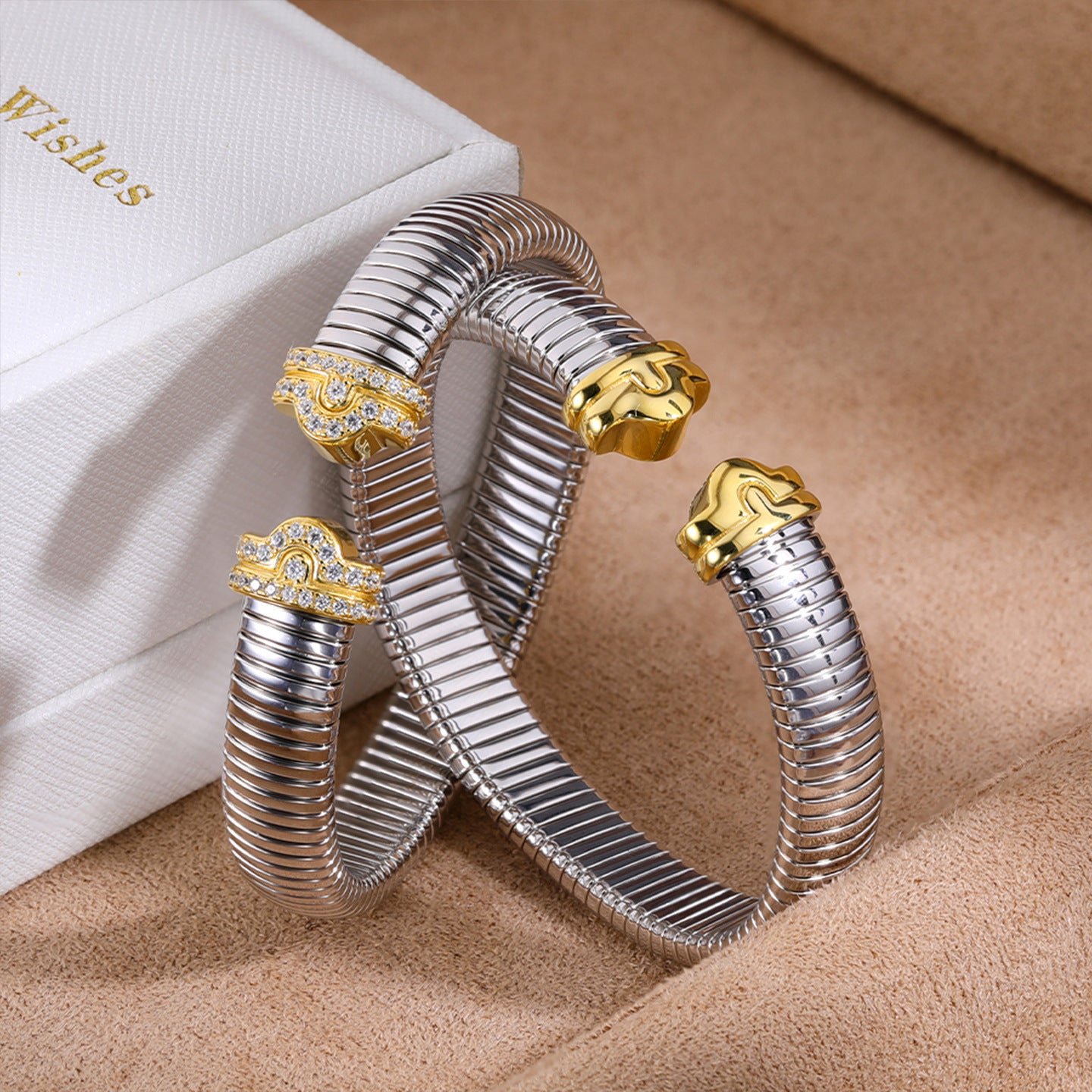 Luxurious Oval Inlay Bangle For Women In 925 Sterling Silver With Electroplated Gold Plating