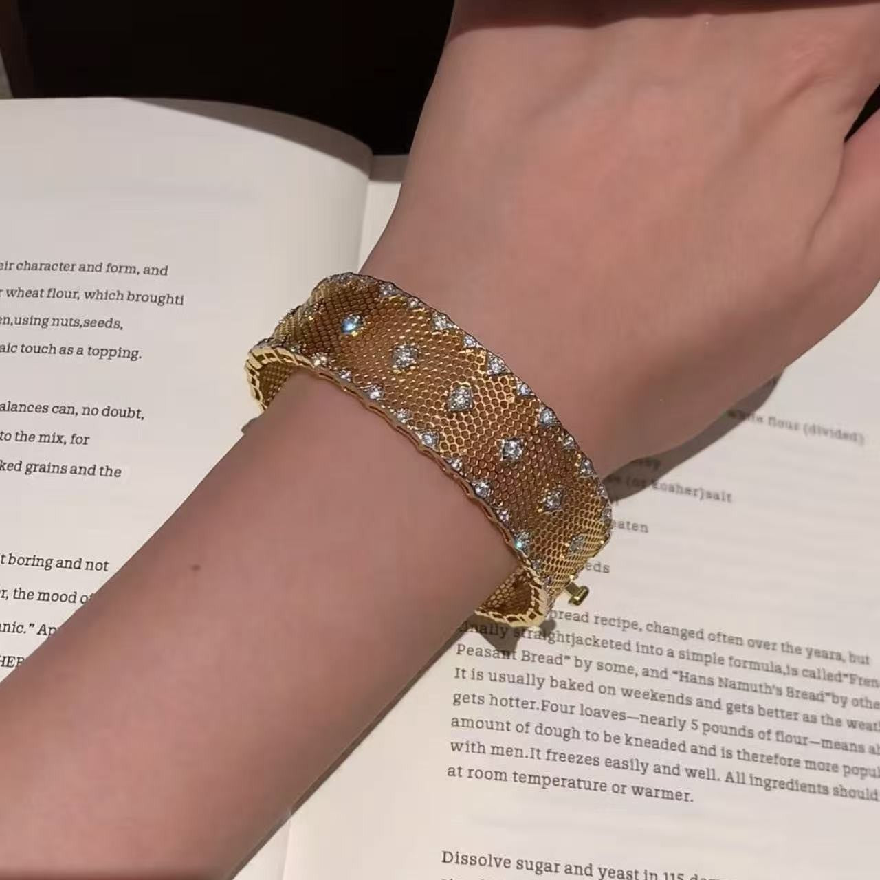 Elegant Lace Bangle In 925 Sterling Silver With Gold Electroplated Finish