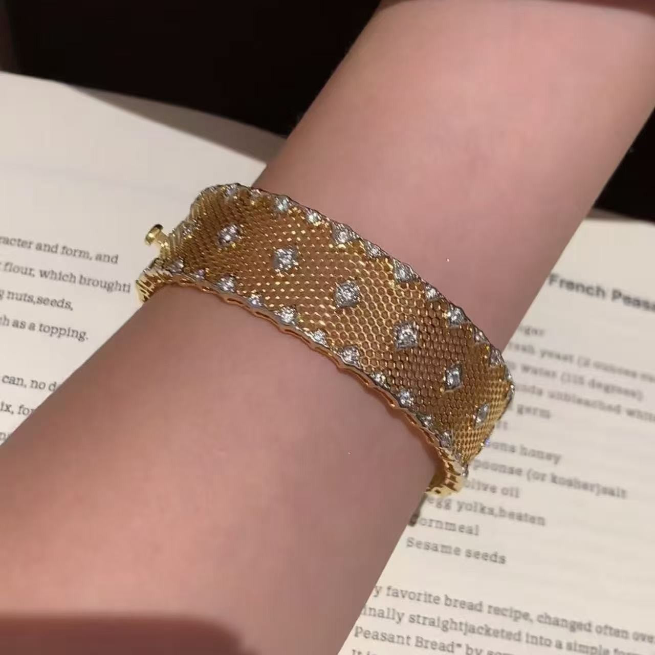 Elegant Lace Bangle In 925 Sterling Silver With Gold Electroplated Finish