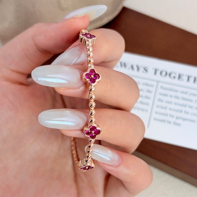 Lucky Heart Beaded Bangle In Electroplated Copper With Champagne Beads