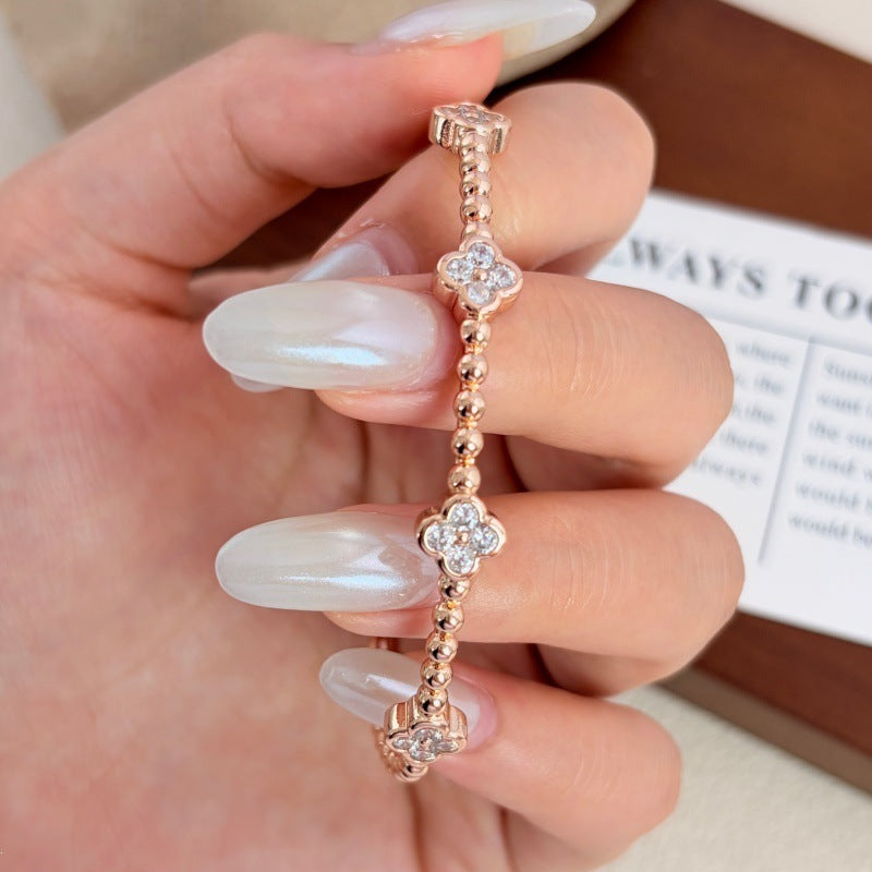 Lucky Heart Beaded Bangle In Electroplated Copper With Champagne Beads