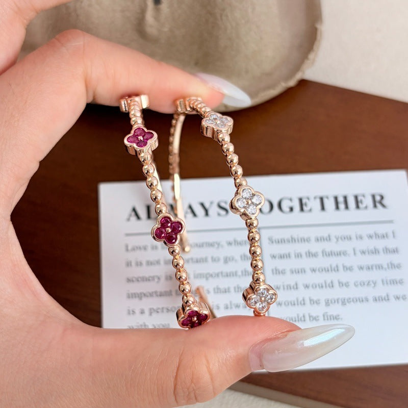 Lucky Heart Beaded Bangle In Electroplated Copper With Champagne Beads