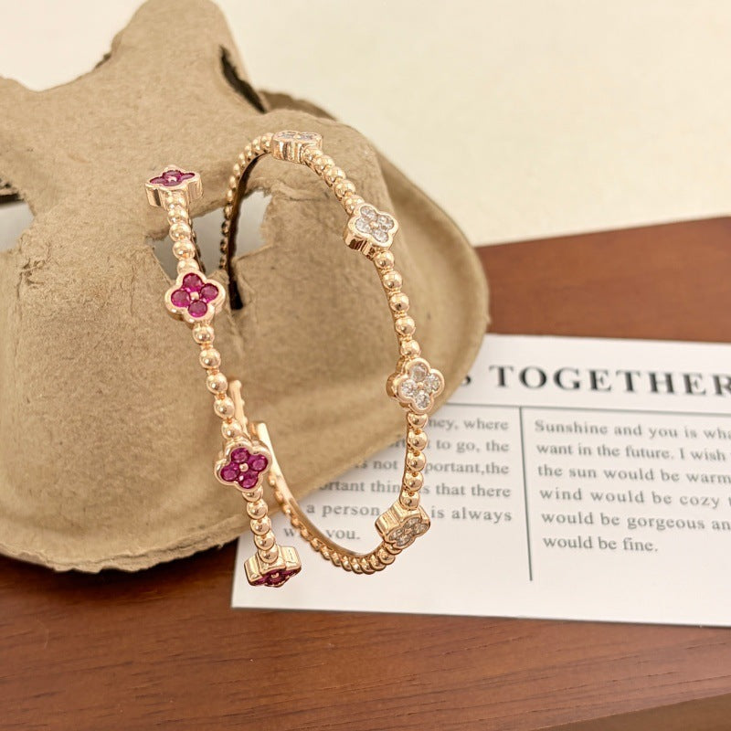 Lucky Heart Beaded Bangle In Electroplated Copper With Champagne Beads