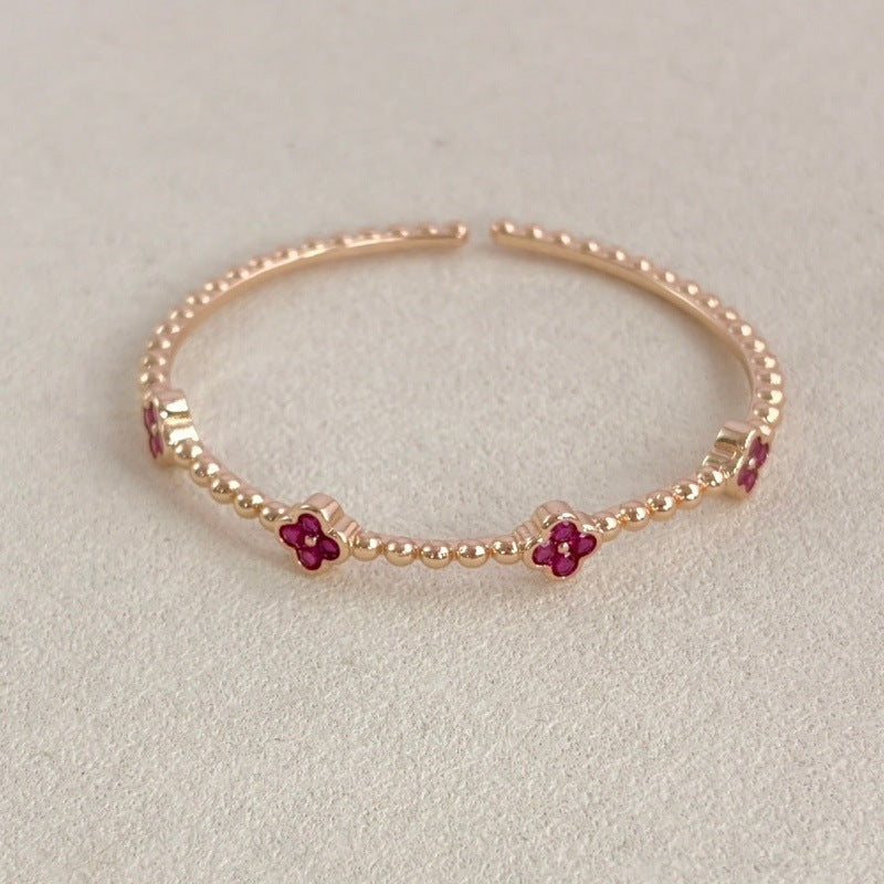 Lucky Heart Beaded Bangle In Electroplated Copper With Champagne Beads