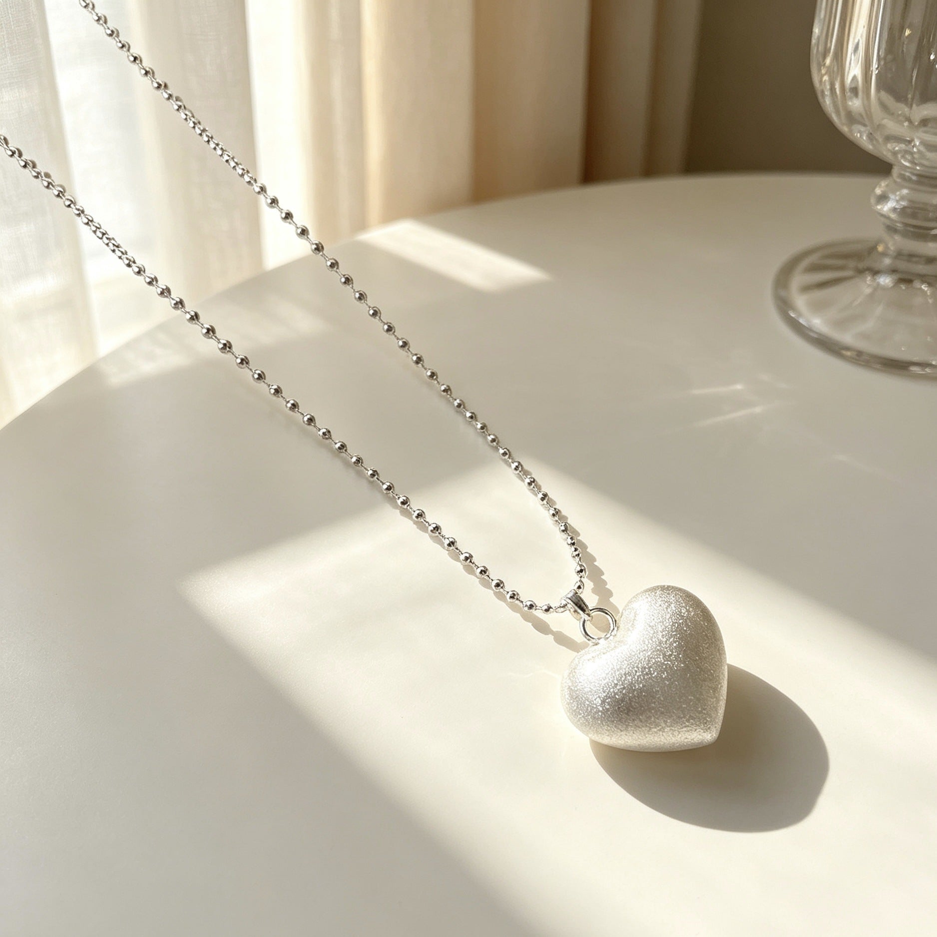 Heart Shape Pendant Necklace For Women With Copper Slider Chain, Electroplated Copper Pendant