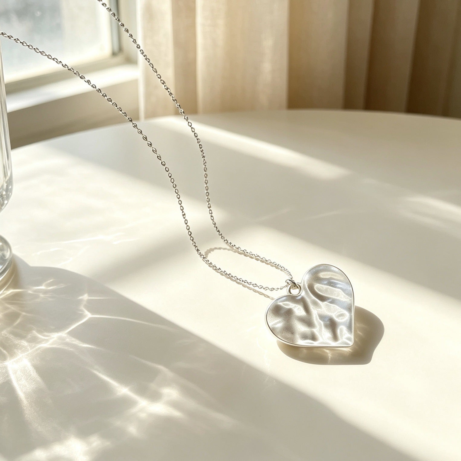 Heart Shape Pendant Necklace For Women With Copper Slider Chain, Electroplated Copper Pendant