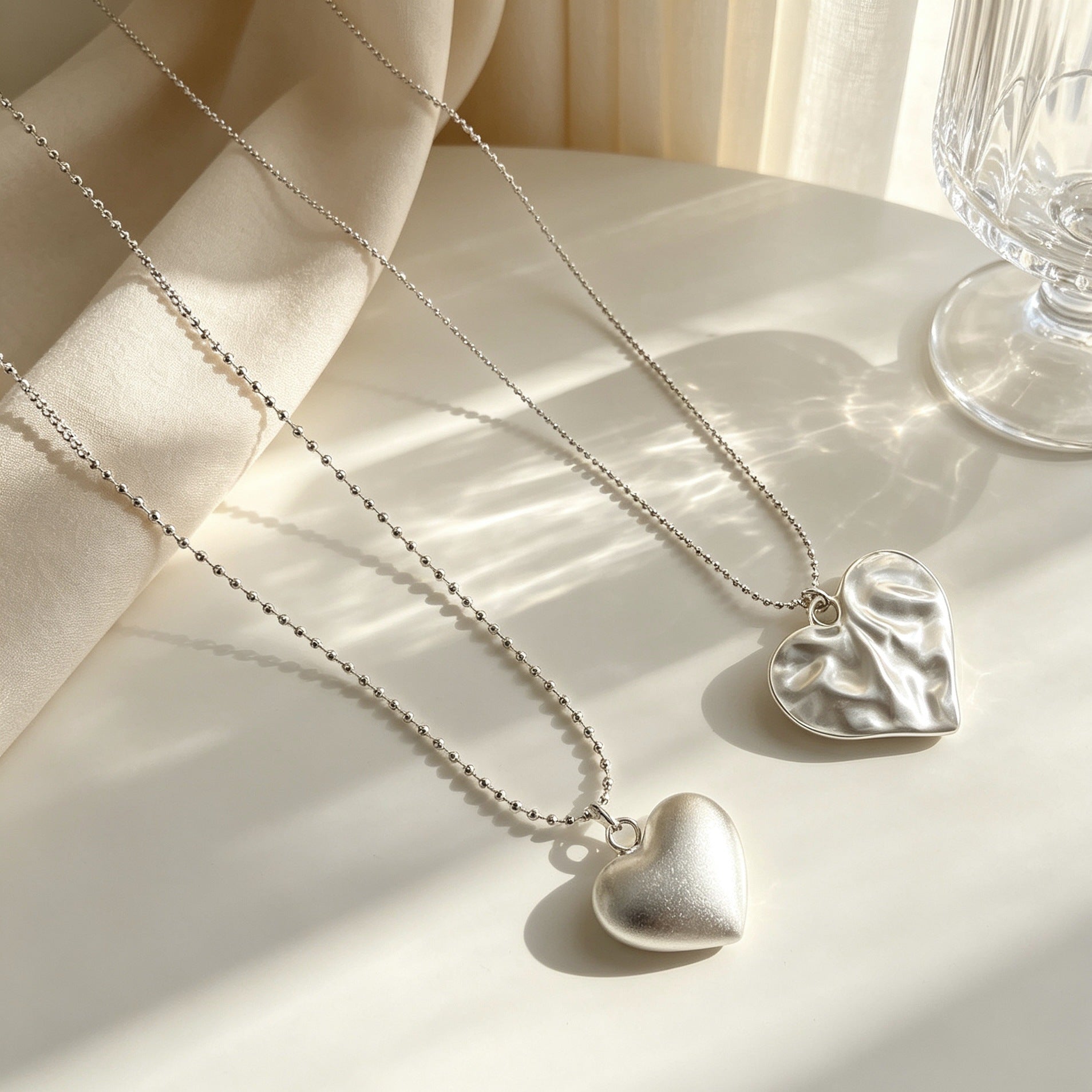 Heart Shape Pendant Necklace For Women With Copper Slider Chain, Electroplated Copper Pendant