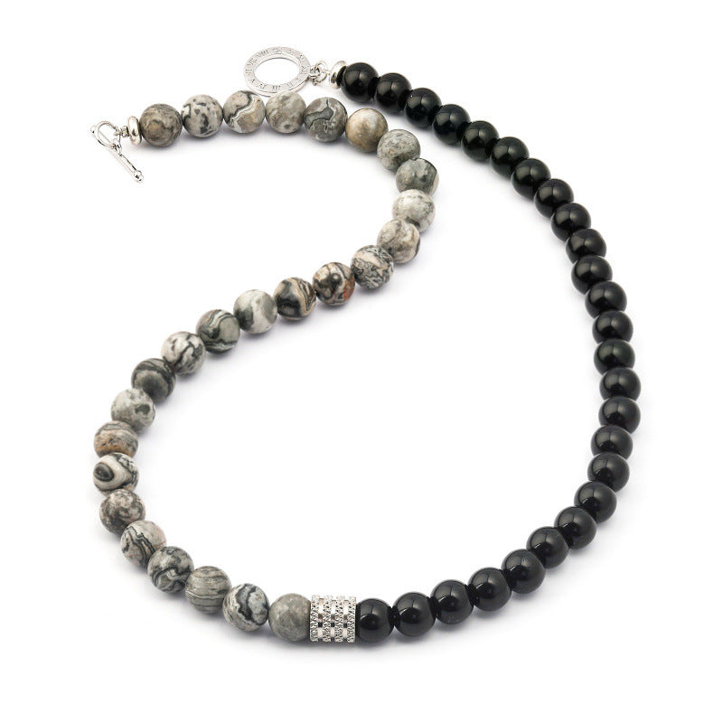 Men's Beaded Necklace With Alloy Pendant Featuring Tiger Eye Stone Inlay