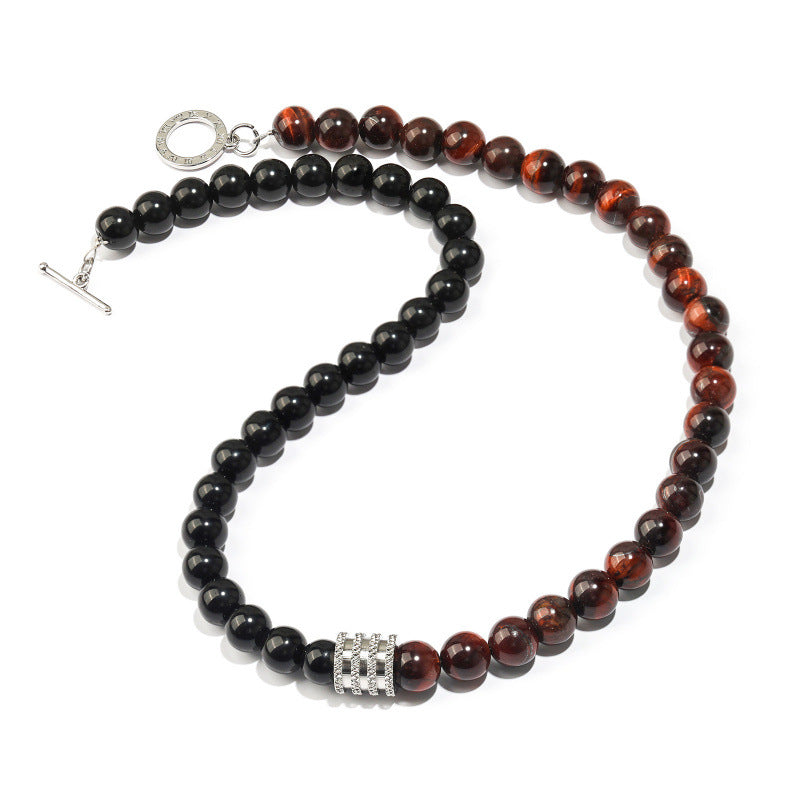 Men's Beaded Necklace With Alloy Pendant Featuring Tiger Eye Stone Inlay