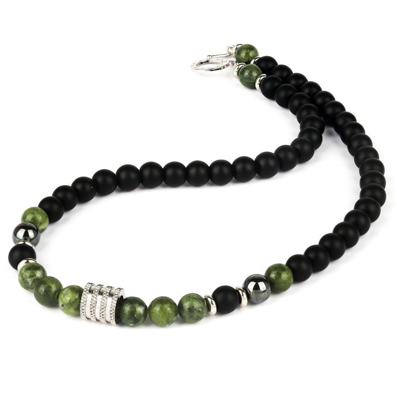 Men's Beaded Necklace With Alloy Pendant Featuring Tiger Eye Stone Inlay