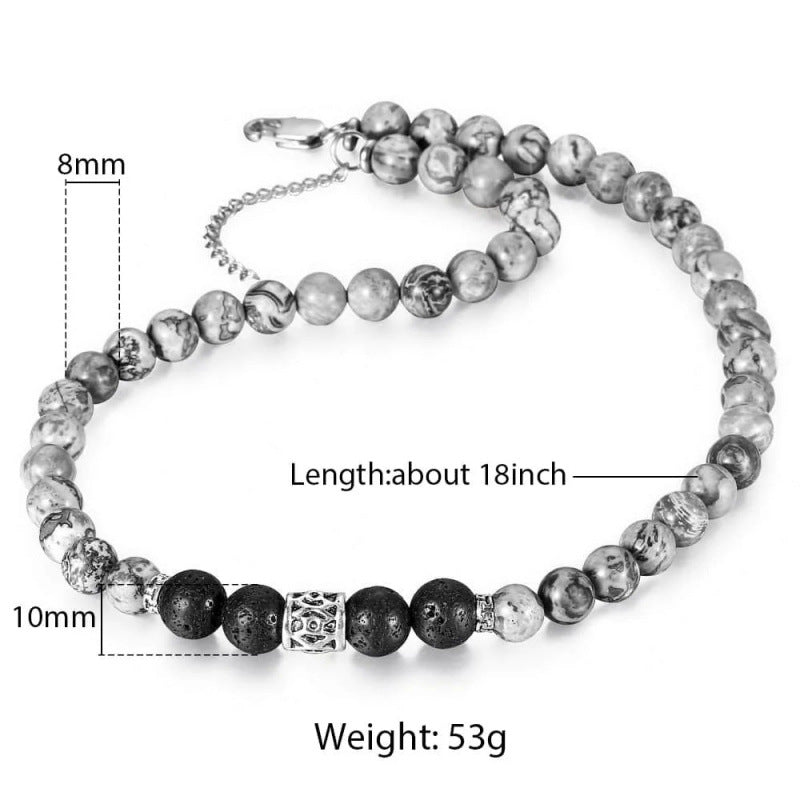Men's Beaded Necklace With Alloy Pendant Featuring Tiger Eye Stone Inlay
