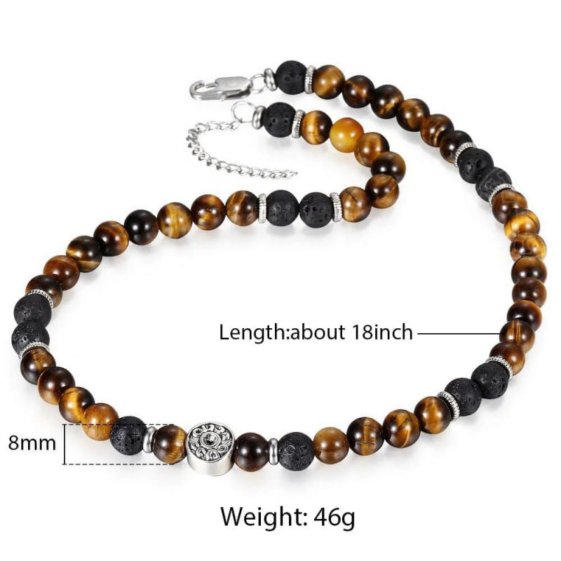 Men's Beaded Necklace With Alloy Pendant Featuring Tiger Eye Stone Inlay