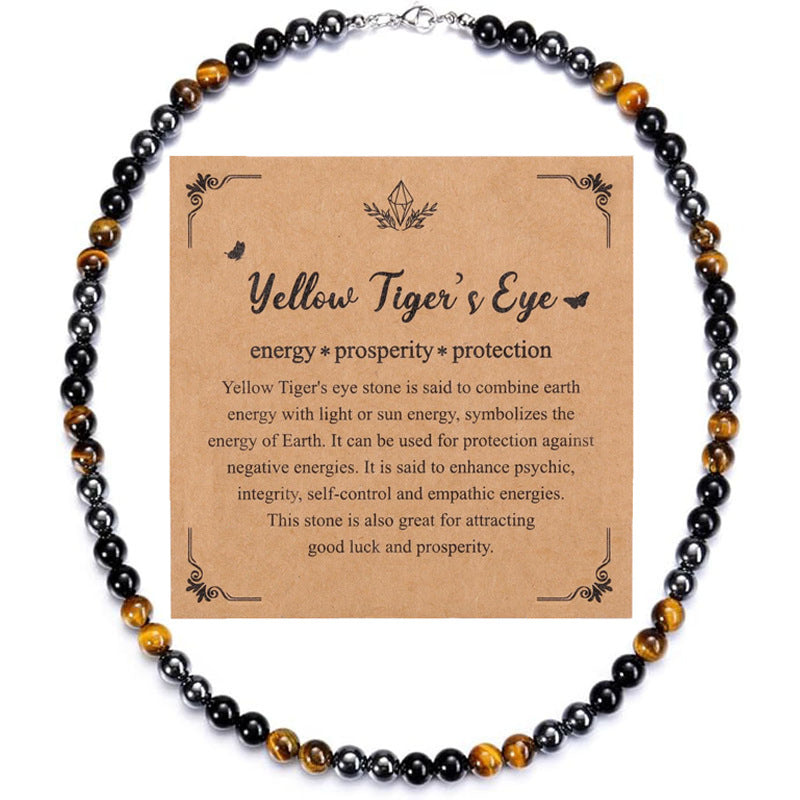 Men's Beaded Necklace With Alloy Pendant Featuring Tiger Eye Stone Inlay