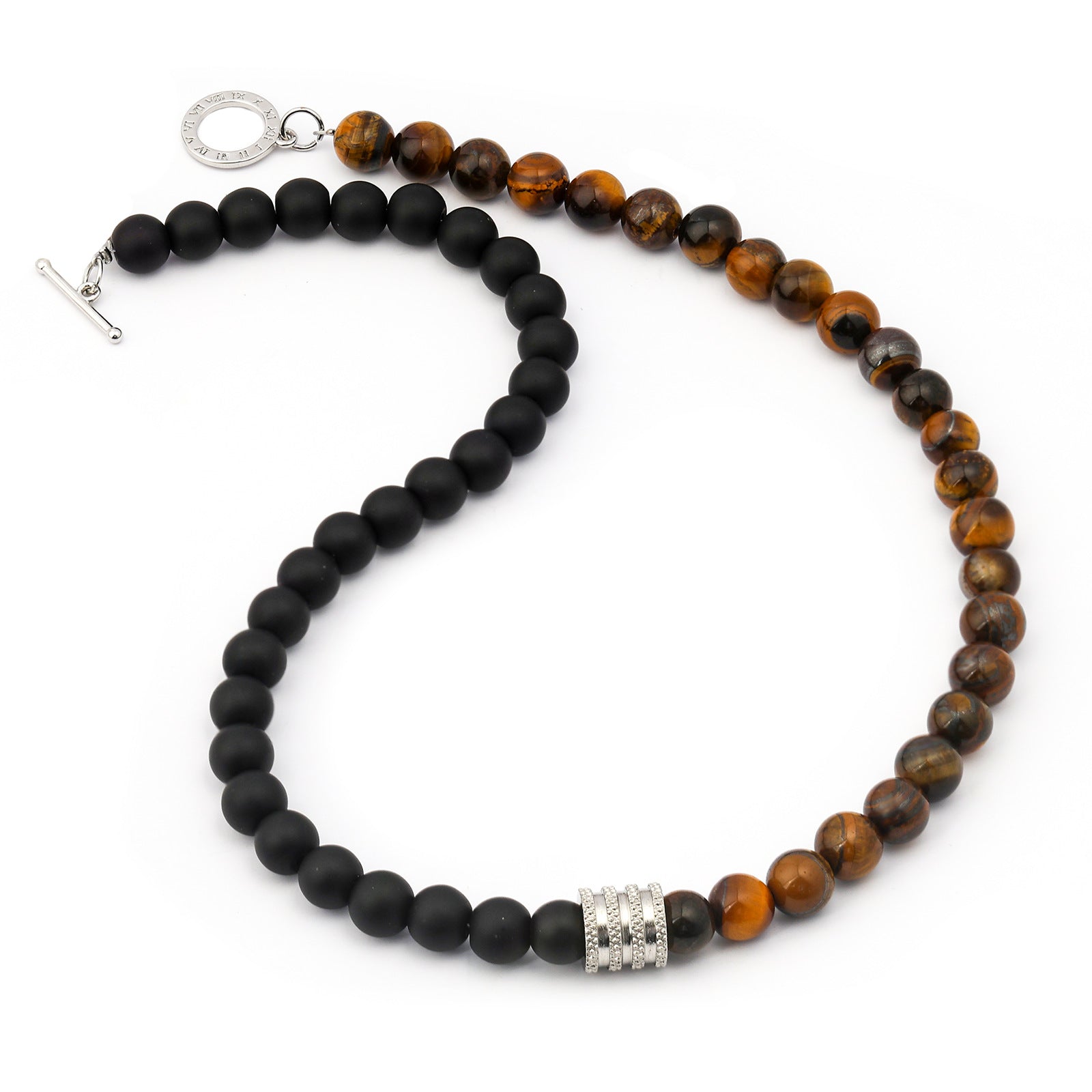 Men's Beaded Necklace With Alloy Pendant Featuring Tiger Eye Stone Inlay