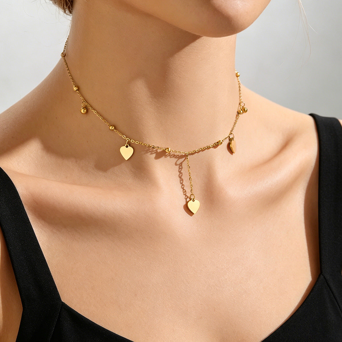 Heart Shape Tassel Necklace For Women In Titanium Steel With PVD Coated Chain And Pendant