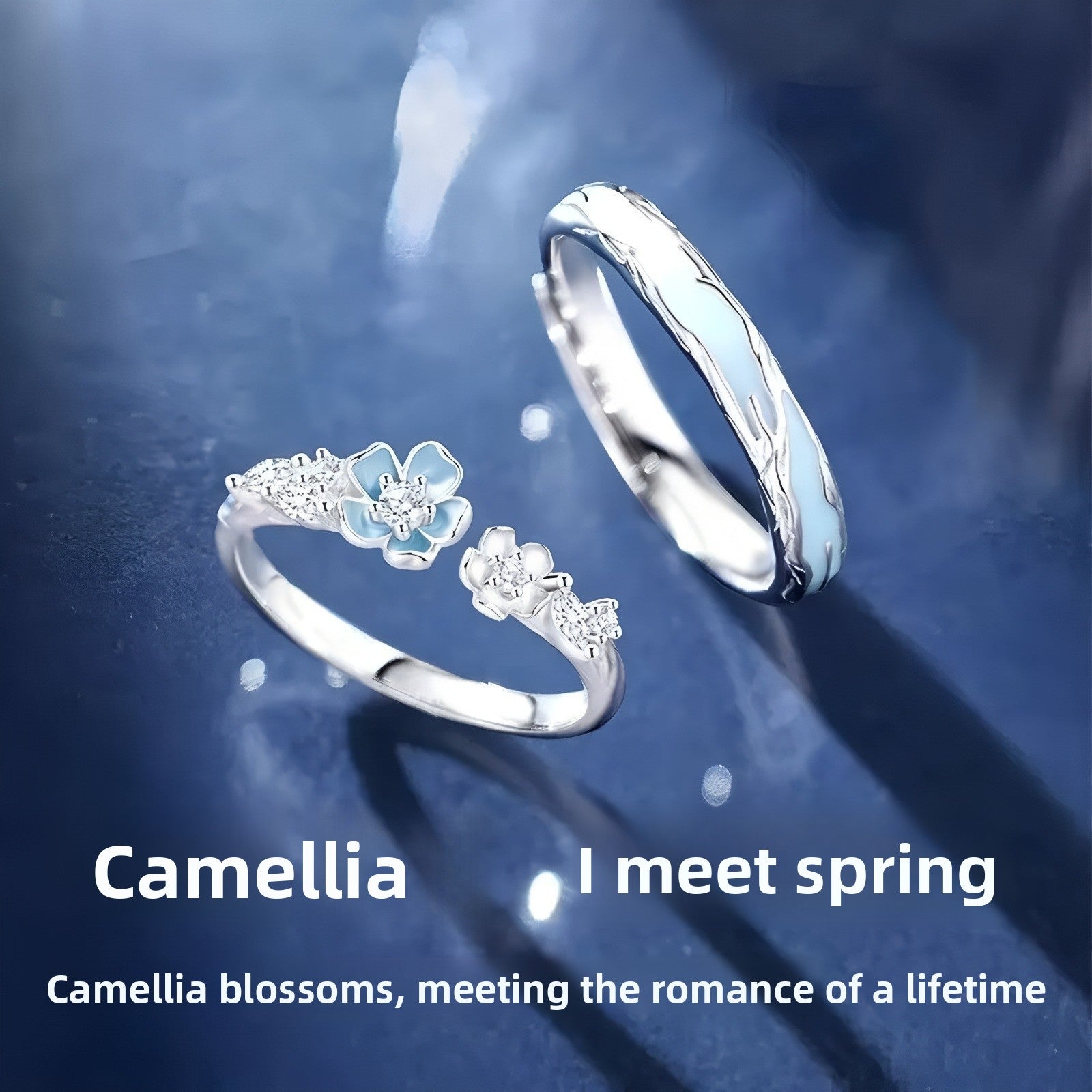 Luminous Flowers Couple Rings In Electroplated Copper Featuring Elegant Design, 1 Pair